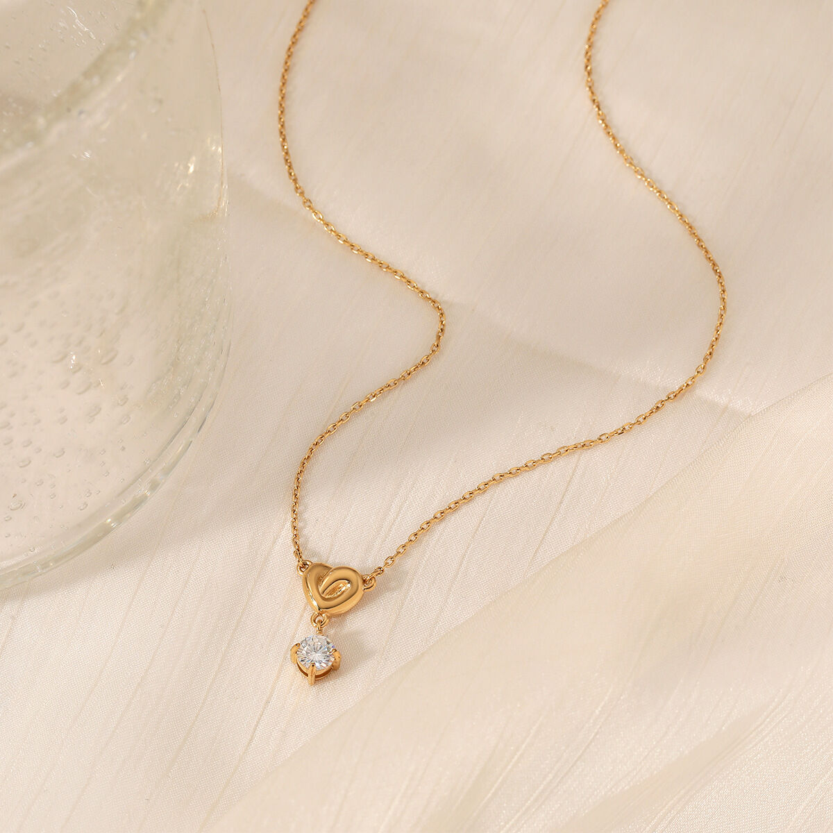 Heart Shape Stainless Steel Waterproof Gold Color Zircon Women's Pendant Necklaces Picture3