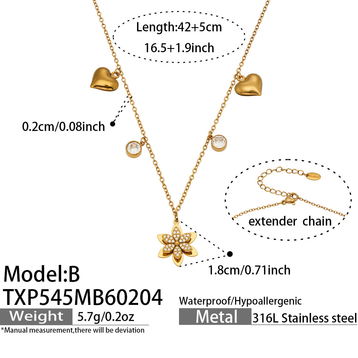 TXP545-B Gold Double-Layer Flower Necklace Picture4
