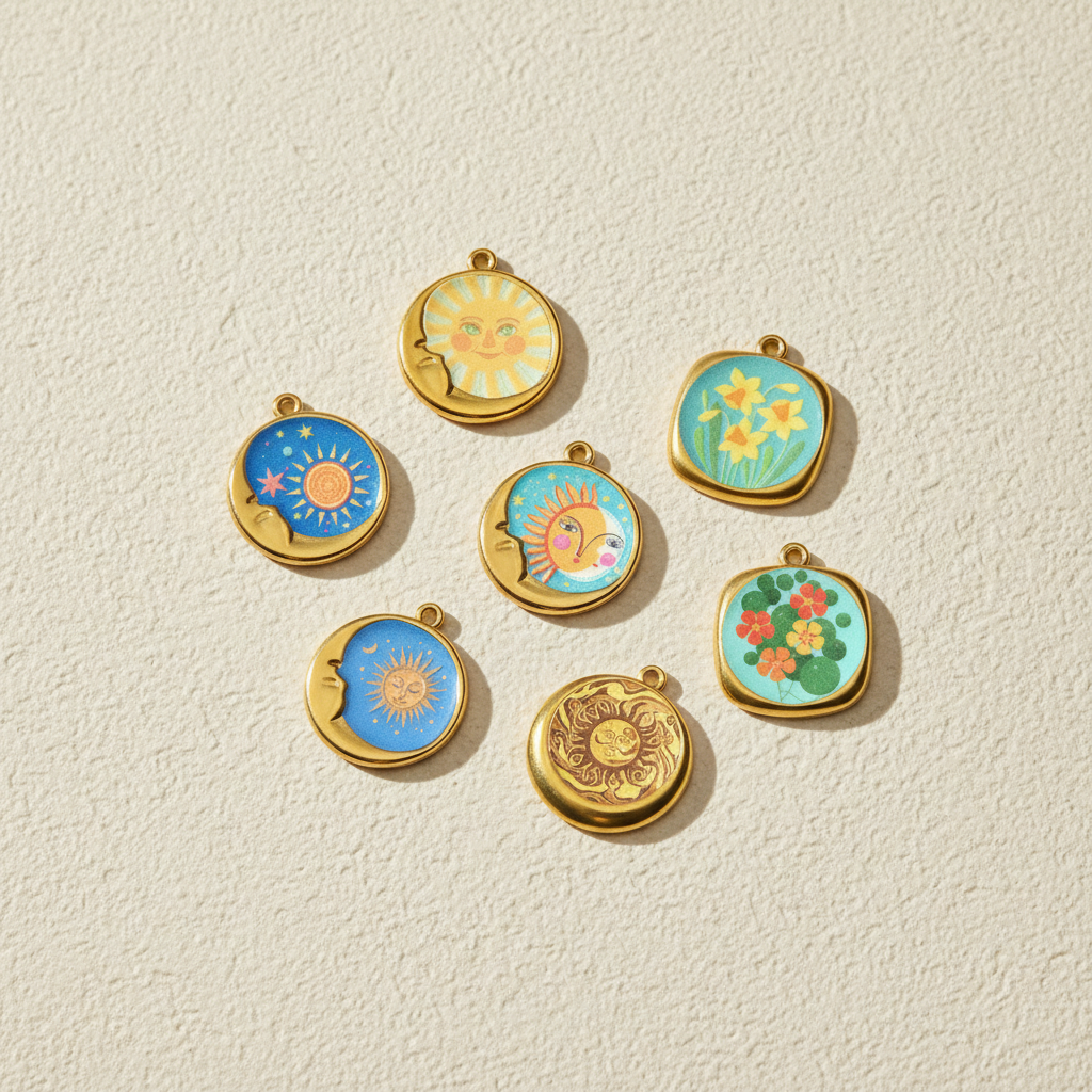 1 Piece Colorful Flower Pattern Stainless Steel Waterproof Women's Pendants 2