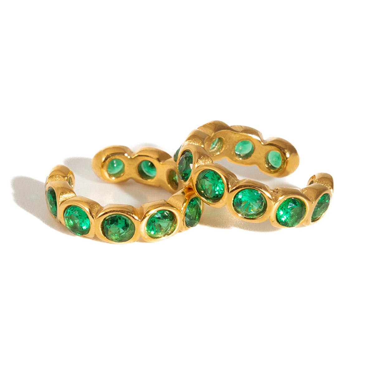 Bold Green Zircon Circle Stainless Steel Gold Color Waterproof&Anti-tarnish Women's Ear Cuffs h5