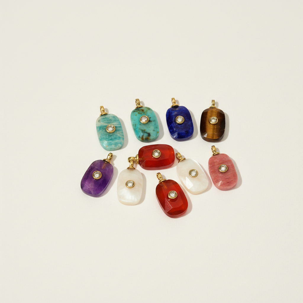 Vintage Circle Natural Stones Gold Color Women's Pendants h5 Picture3