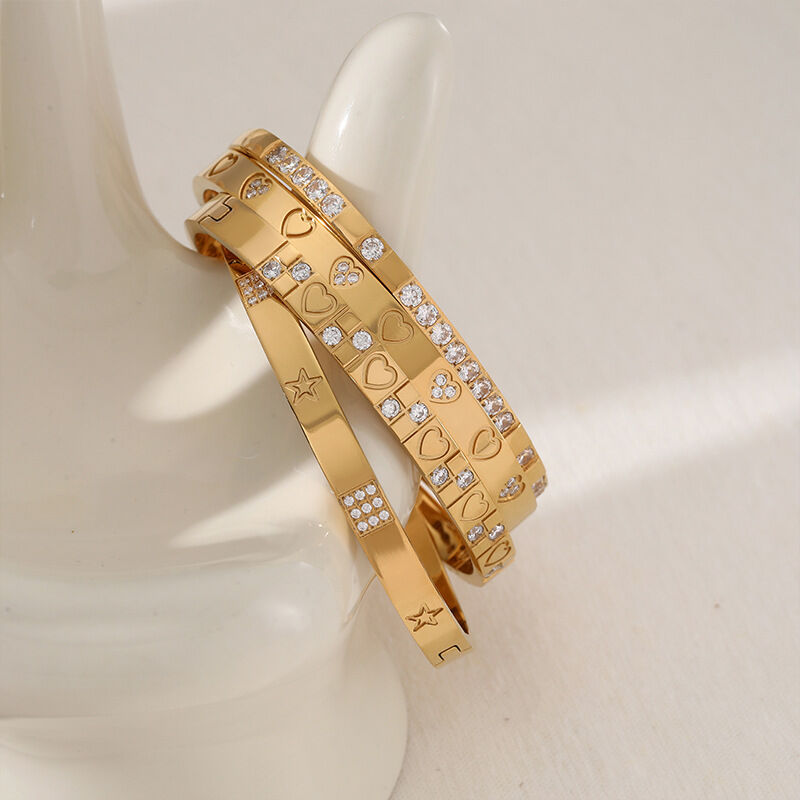 Classic Heart Stainless Steel Waterproof Gold Color Zircon Women's Bangles Picture4