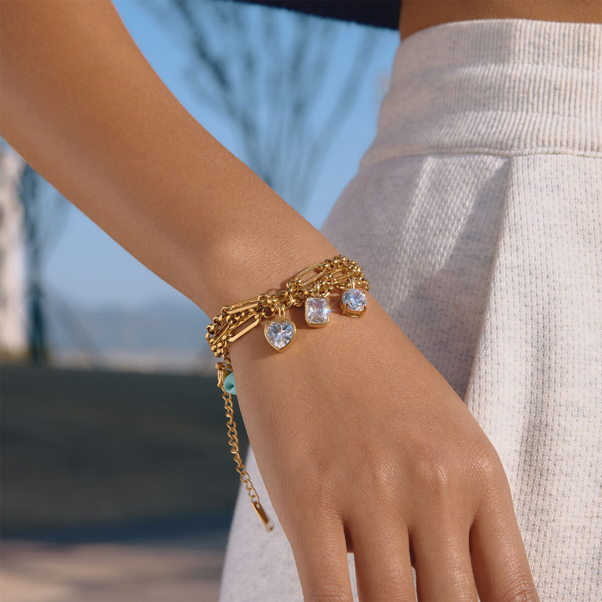 Brilliant Geometric Shape Zircon Stainless Steel Gold Color Waterproof&Anti-tarnish Women's Charm Bracelets Picture5