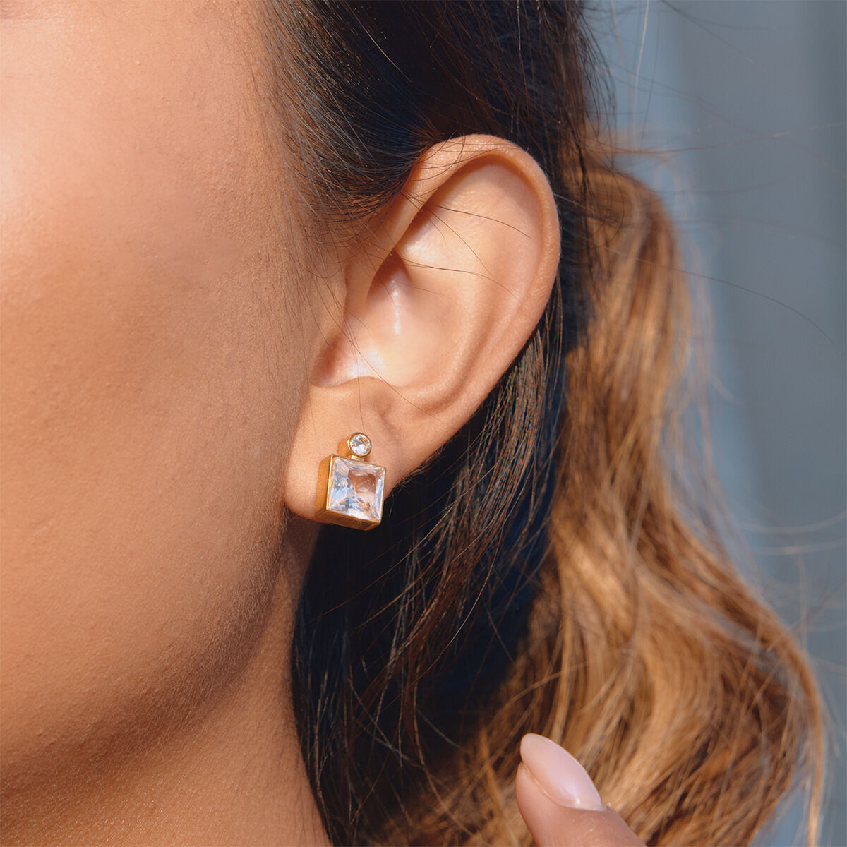 Simple Square Stainless Steel Gold Color Zircon Waterproof&Anti-tarnish Women's Stud Earrings 2