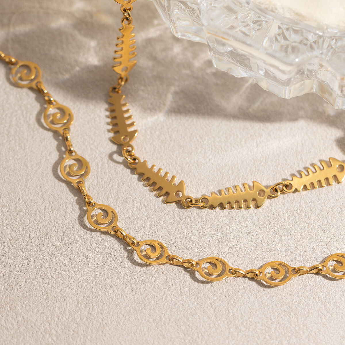 Fish&Thread Series roestvrijstalen, goudkleurige, waterdichte en aanslagbestendige damesketting