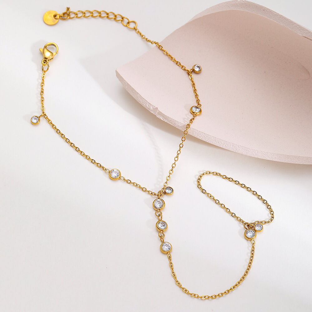 Simple Series Bohemian Chain Circle Stainless Steel Waterproof Gold Color Zircon Women's Chain Bracelets Picture4