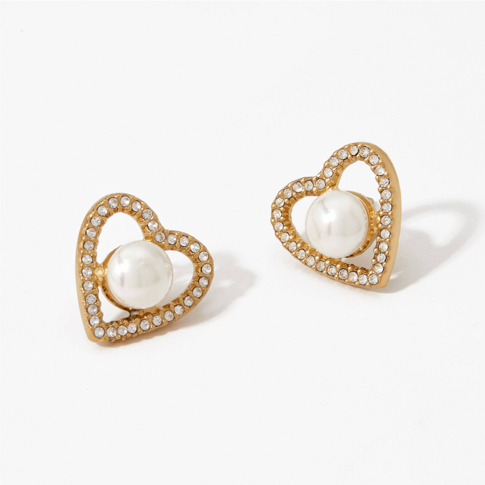 Simple Heart Stainless Steel Waterproof Gold Color Zircon Pearl Women's Stud Earrings h5 Picture4