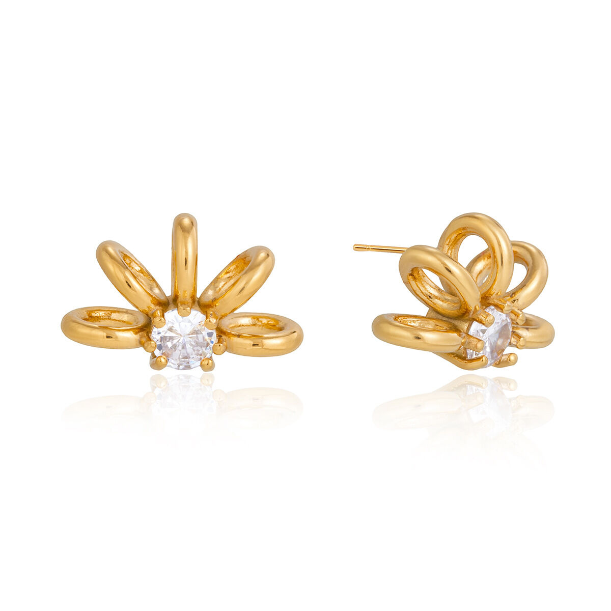 Elegante, geschwungene Ohrstecker aus Edelstahl in Goldfarbe mit Zirkonia, wasserfest und anlaufgeschützt, für Damen h5 