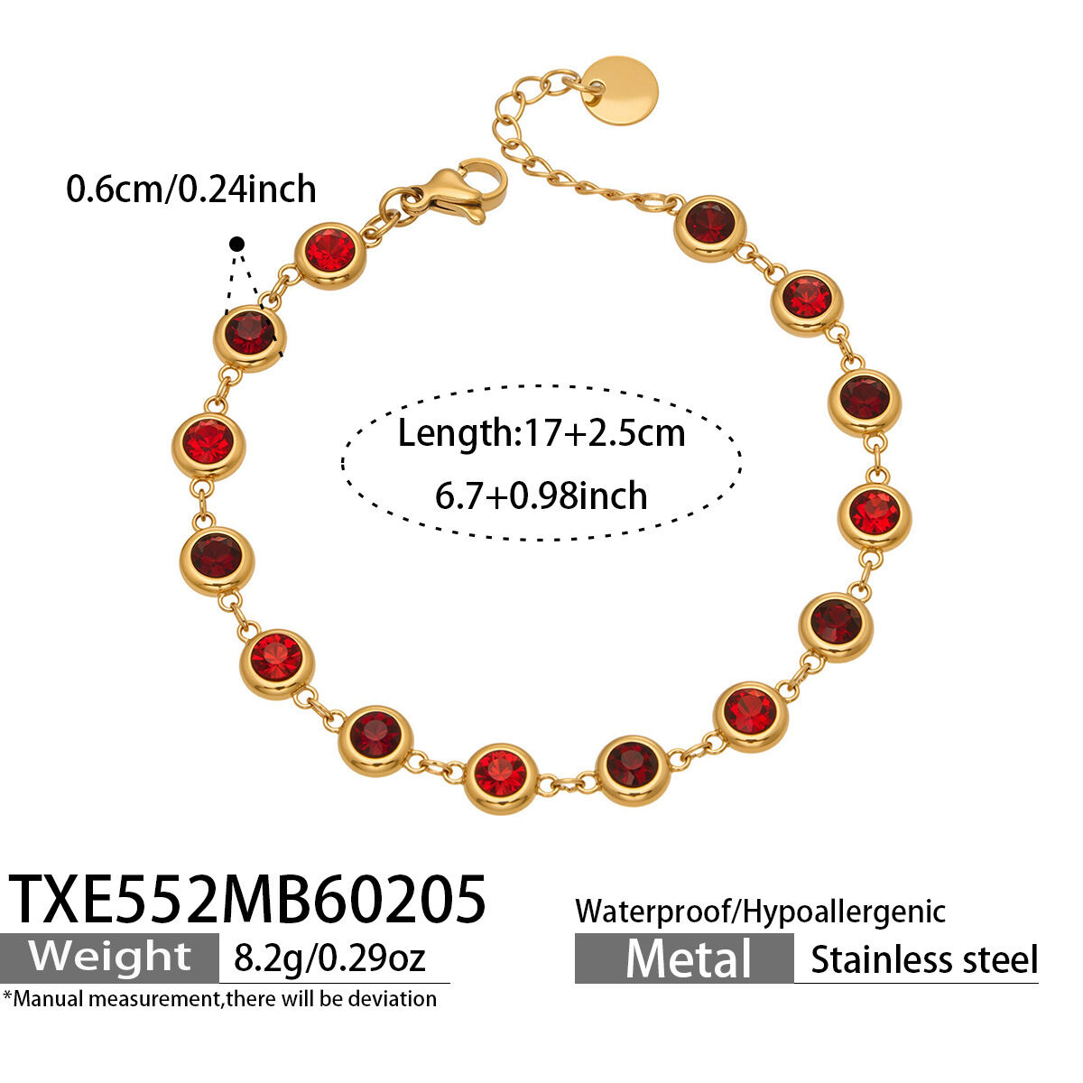 TXE552 - Bracciale in oro con diamanti e zirconi rossi Immagine6