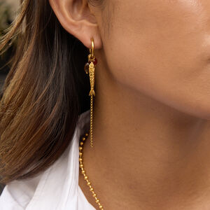 Vintage Chain Fish Stainless Steel Gold Color Waterproof&Anti-tarnish Women's Drop Earrings h5 Picture4