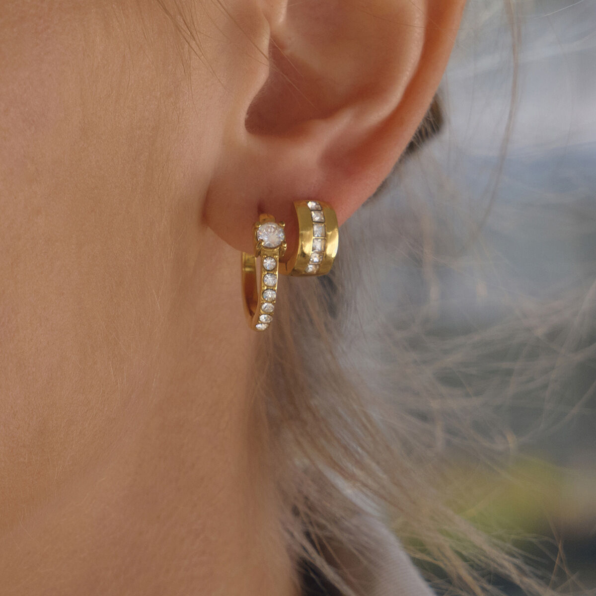 Sophisticated Circle Stainless Steel Gold Color Zircon Waterproof&Anti-tarnish Women's Hoop Earrings