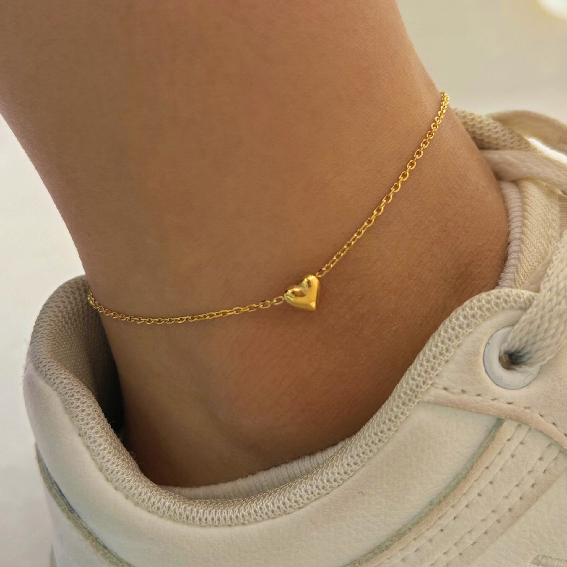 Lightweight Heart Stainless Steel Waterproof Gold Color Anklets 2