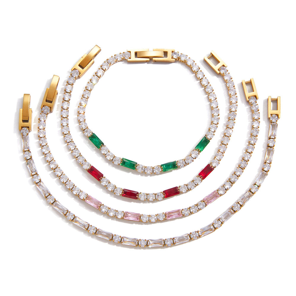 Shining Rectangle Zircon Stainless Steel Gold Color Waterproof&Anti-tarnish Women's Chain Bracelets h5Picture6