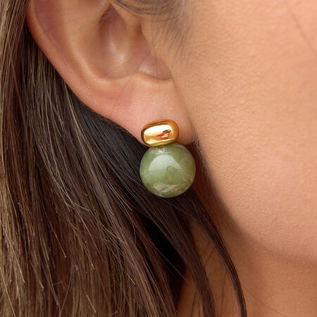 Retro Oval Stainless Steel Gold Color Acrylic Waterproof&Anti-tarnish Women's Stud Earrings 2