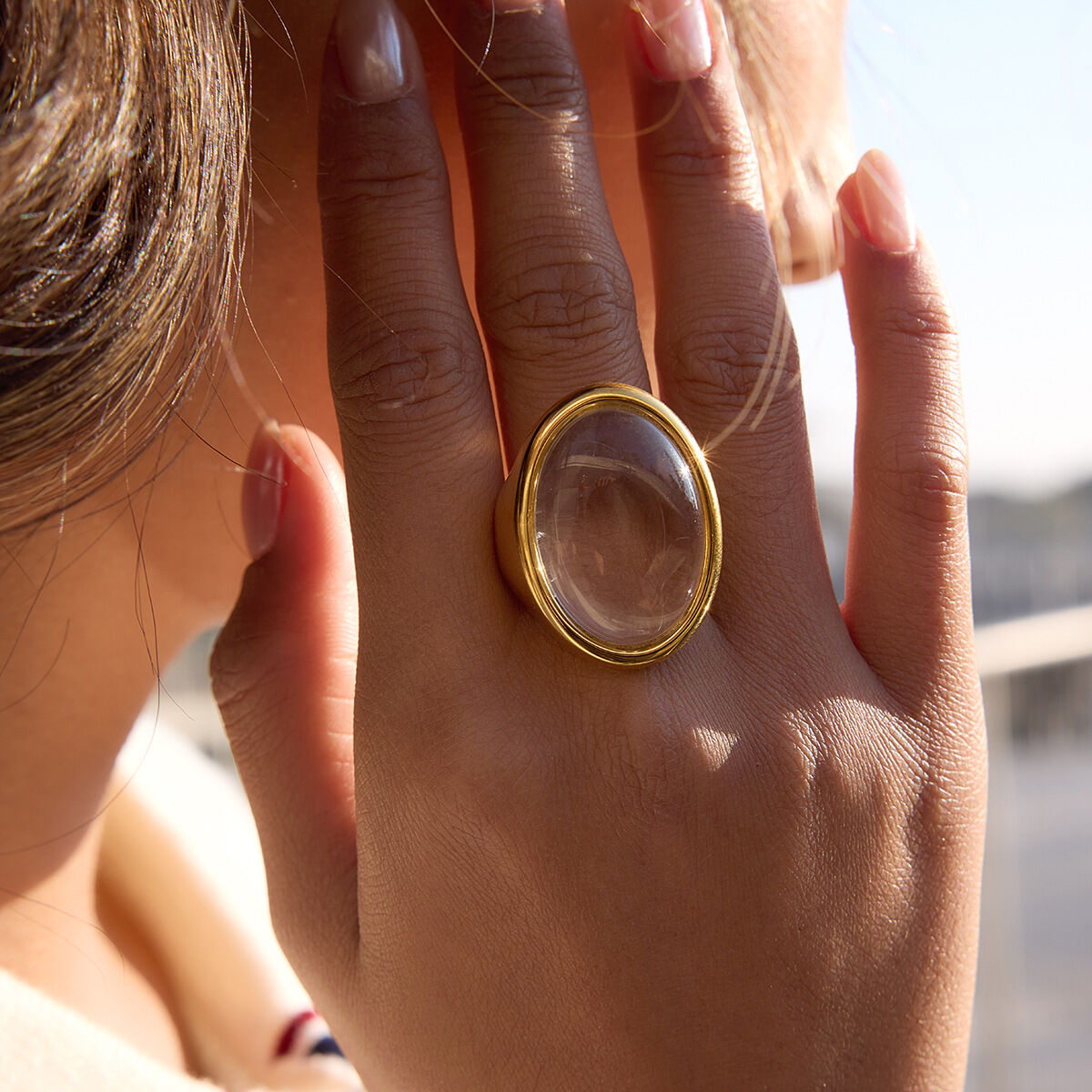 Elegant Transparent Circle Stainless Steel Gold Color Waterproof&Anti-tarnish Statement Rings 2