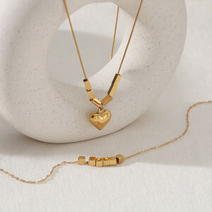 Simple Heart Beads Stainless Steel Waterproof Gold Color Women's Pendant Necklaces h5 Picture4