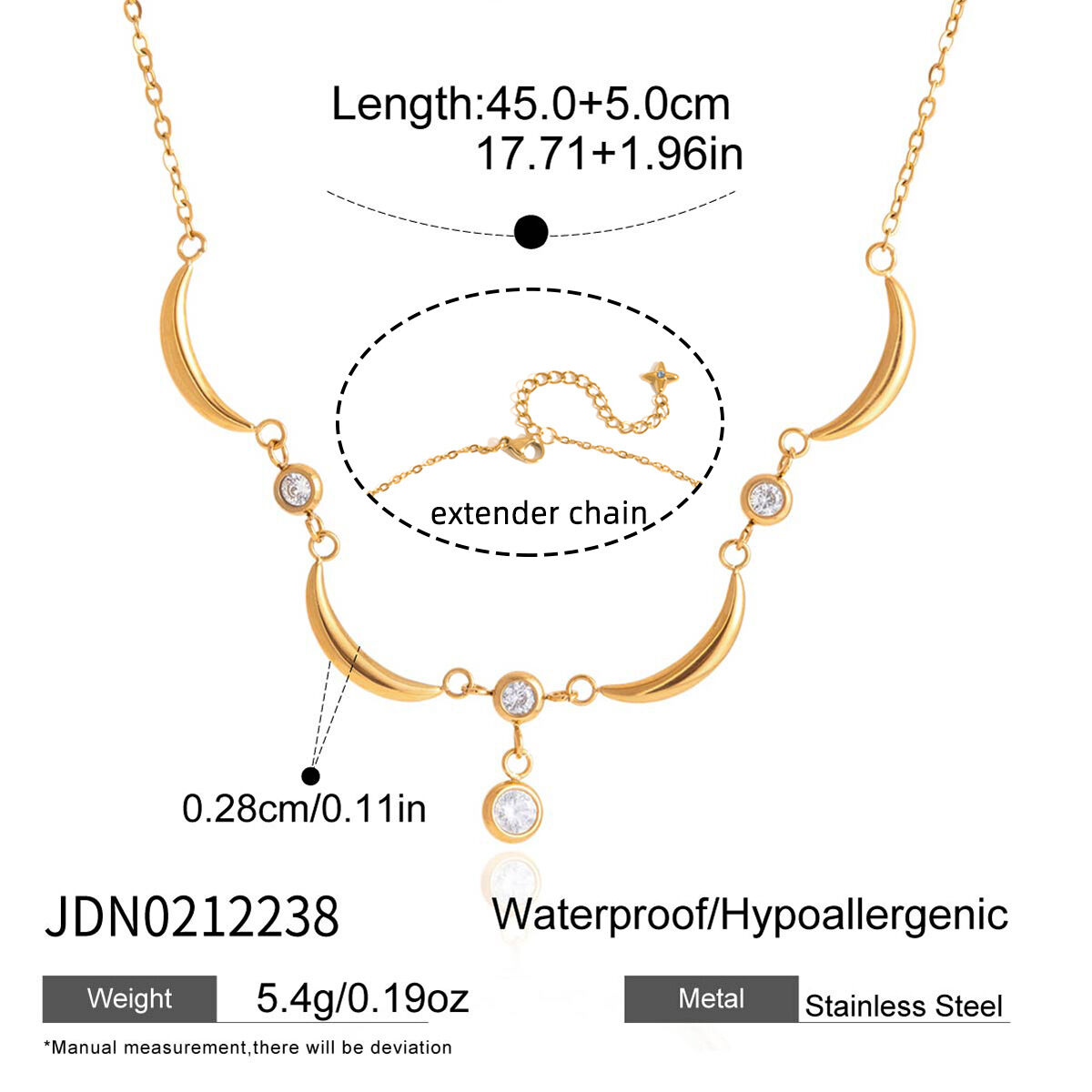 Collane con ciondolo da donna in acciaio inossidabile color oro con stella e luna, impermeabili e anti-ossidazione Immagine2
