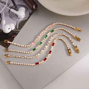 Shining Rectangle Zircon Stainless Steel Gold Color Waterproof&Anti-tarnish Women's Chain Bracelets h5 Picture5