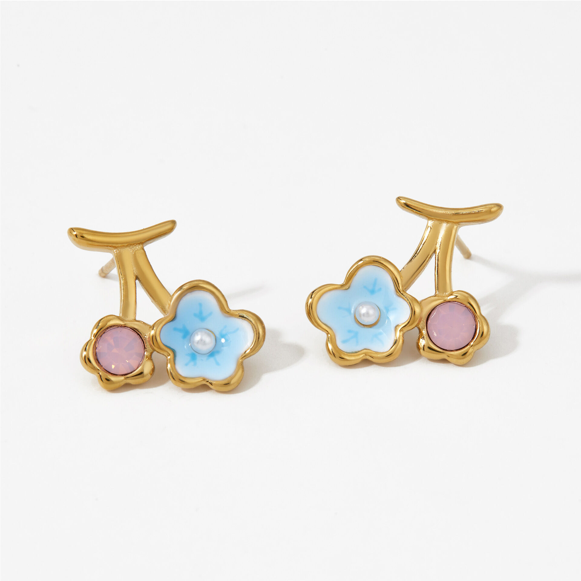 Sweet Enamel Flower Stainless Steel Waterproof Gold Color Women's Stud Earrings h5 Picture4