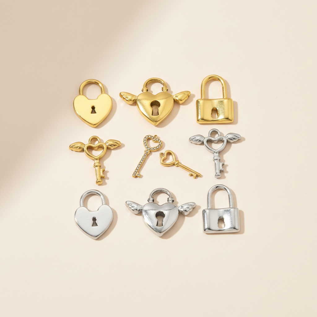 Romantic Heart Key Lock Titanium Steel Gold Color Women's Pendants 2
