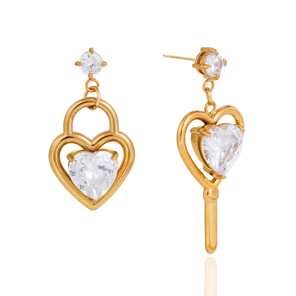 Romantic Heart Shape Stainless Steel Gold Color Zircon Waterproof&Anti-tarnish Women's Drop Earrings
