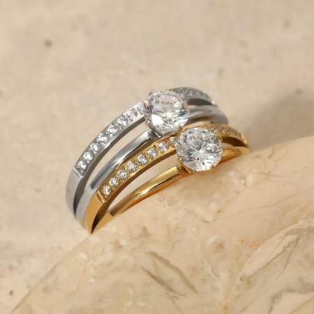 Luxurious Elegant Circle Stainless Steel Waterproof Gold Color Zircon Women's Gemstone Rings