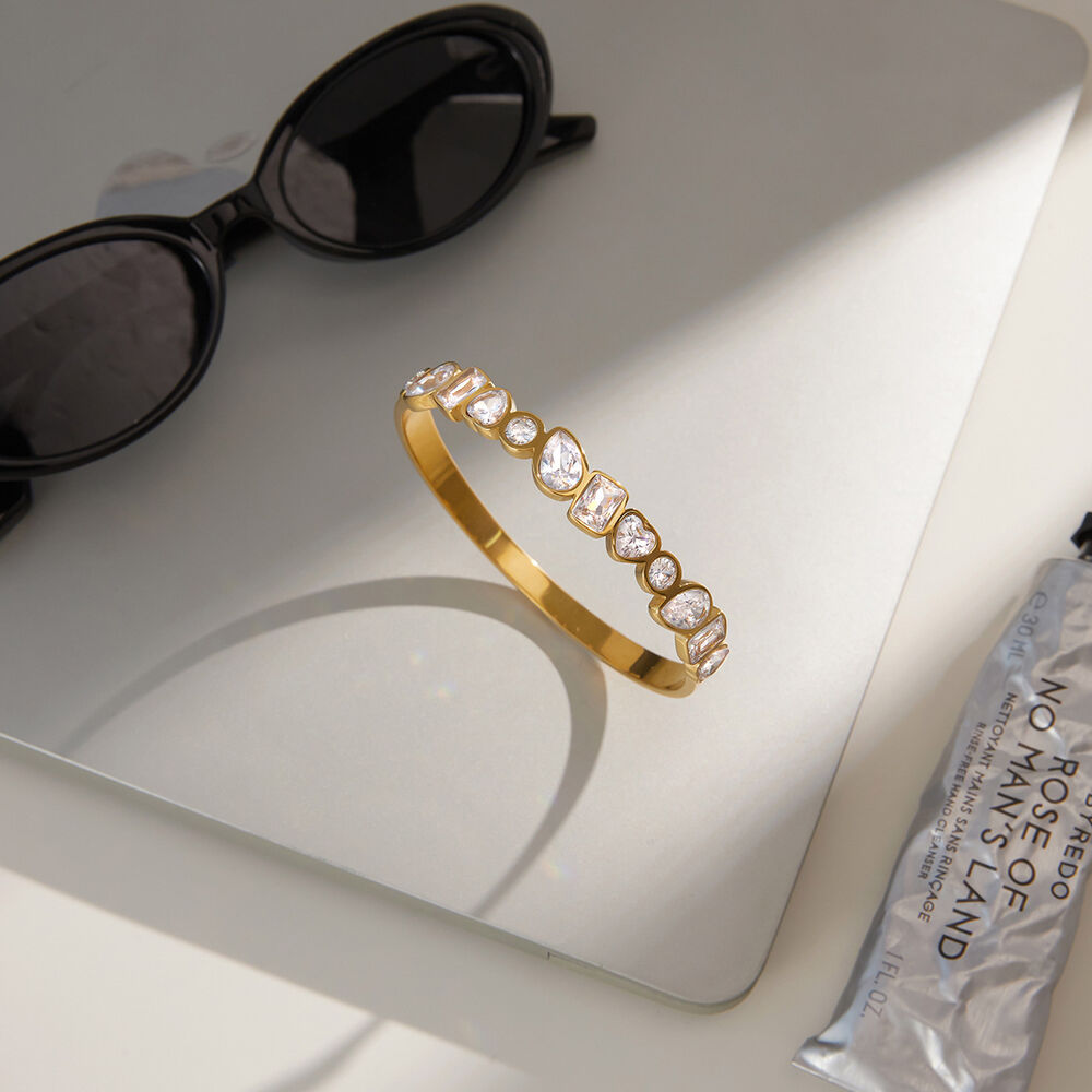 Elegant luster Irregular Shape Stainless Steel Gold Color Waterproof&Anti-tarnish Zircon Women's Bangles Picture5