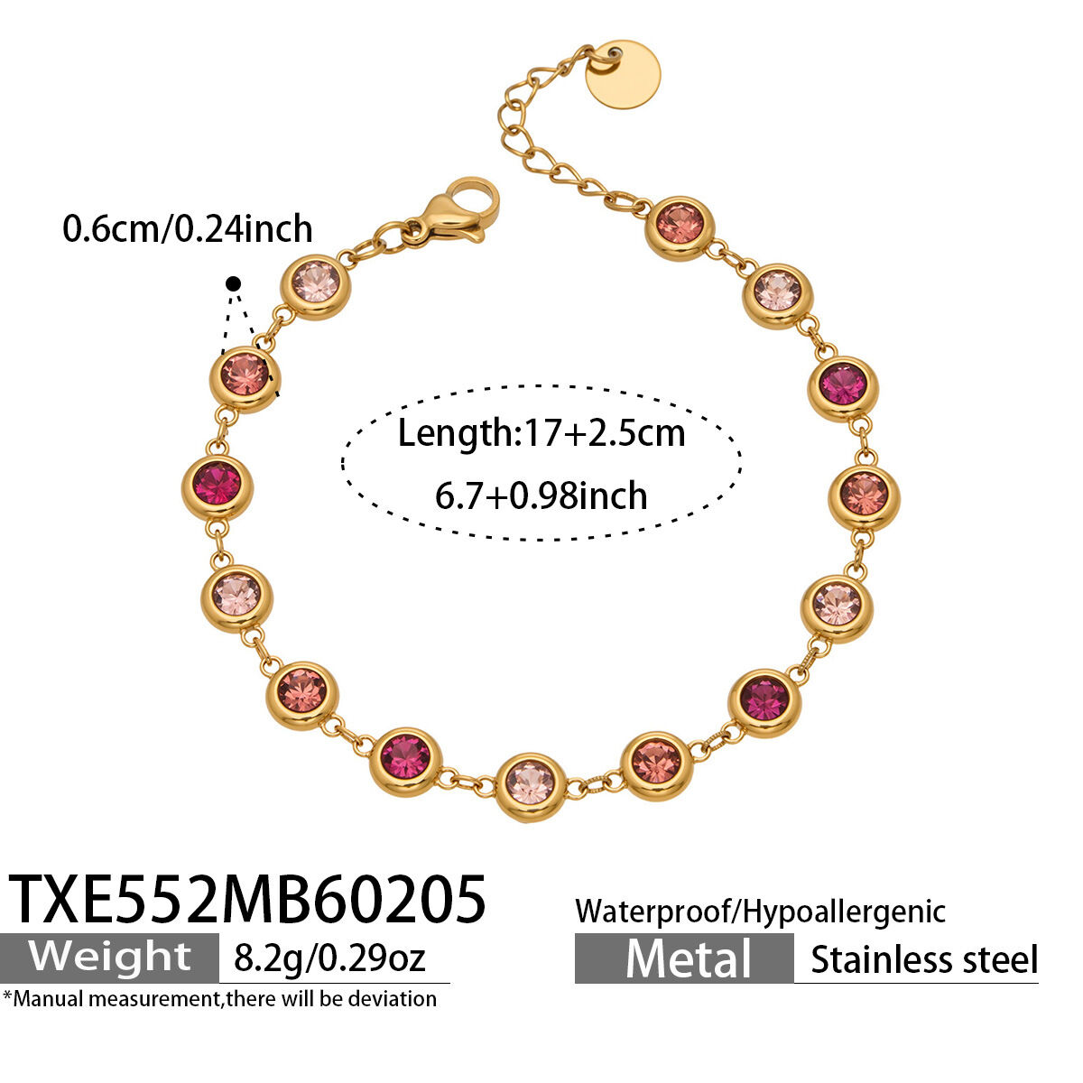 TXE552 - Bracciale in oro con diamanti e zirconi rosa Immagine8