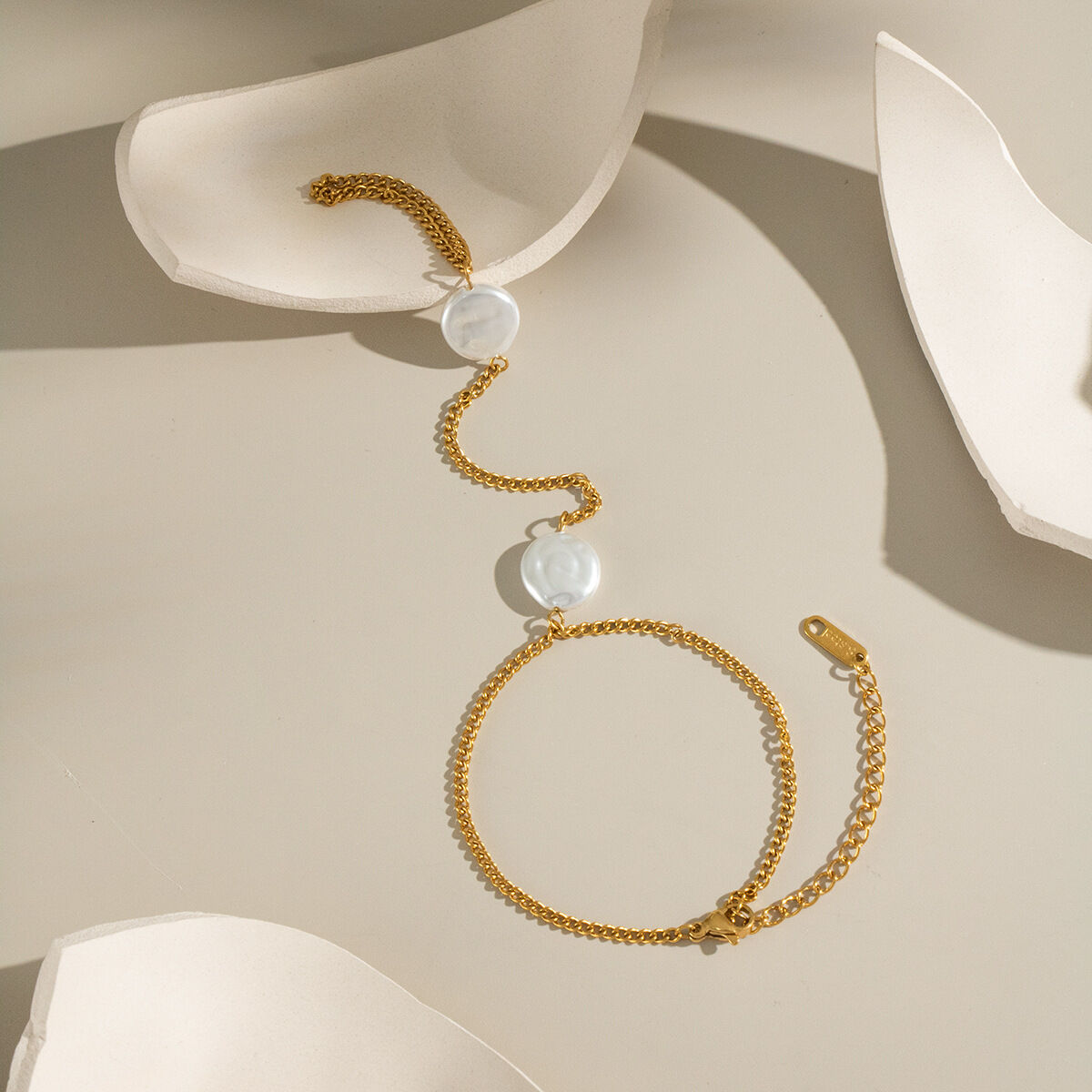 Elegante Edelstahlkette, wasserdicht, goldfarben, mit Perle, Damenhandkette 2