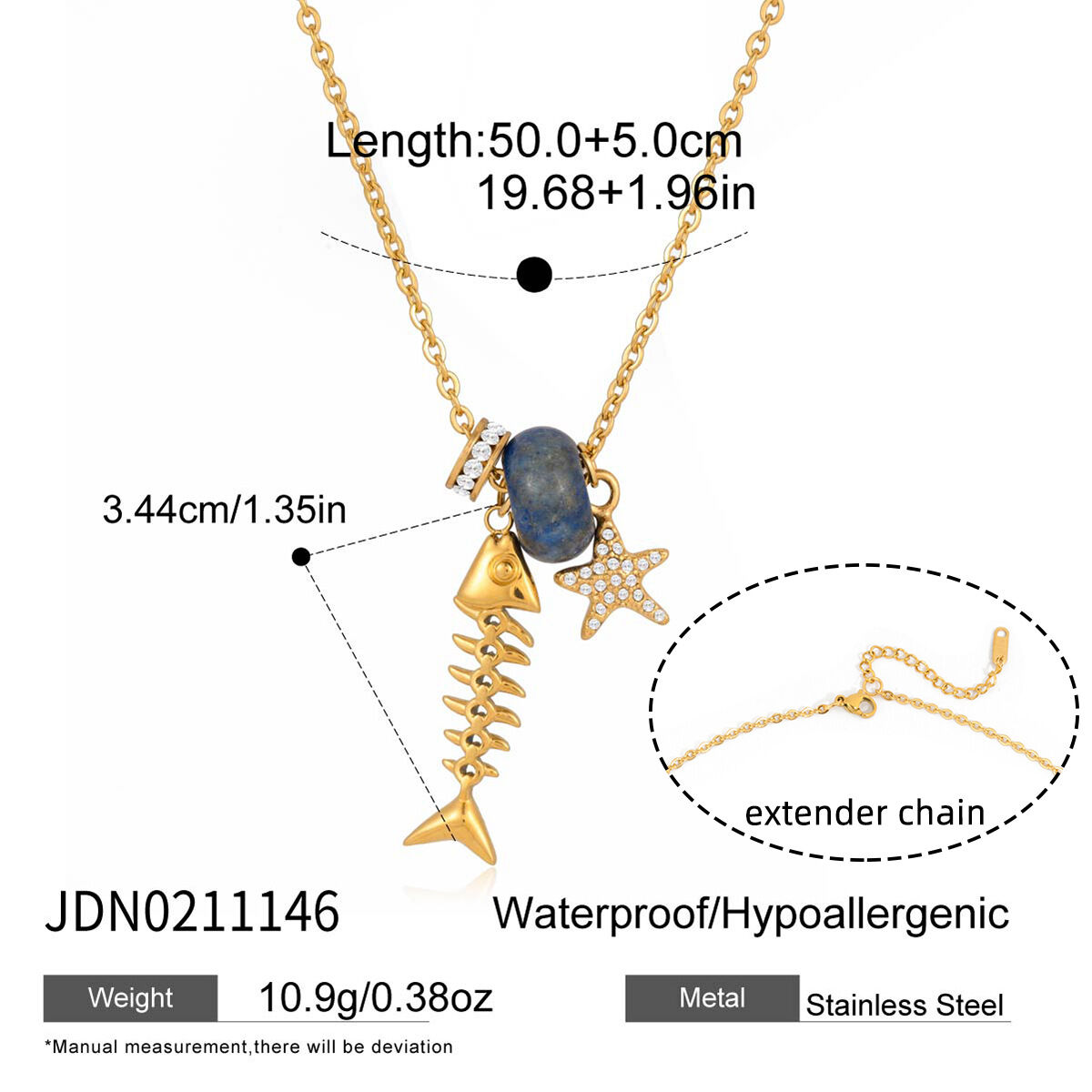 Vacation Fishbone Stainless Steel Gold Color Natural Stone Waterproof&Anti-tarnish Women's Pendant Necklaces Picture2