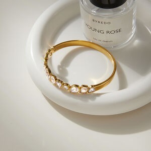 Elegant luster Irregular Shape Stainless Steel Gold Color Waterproof&Anti-tarnish Zircon Women's Bangles h5 Picture6