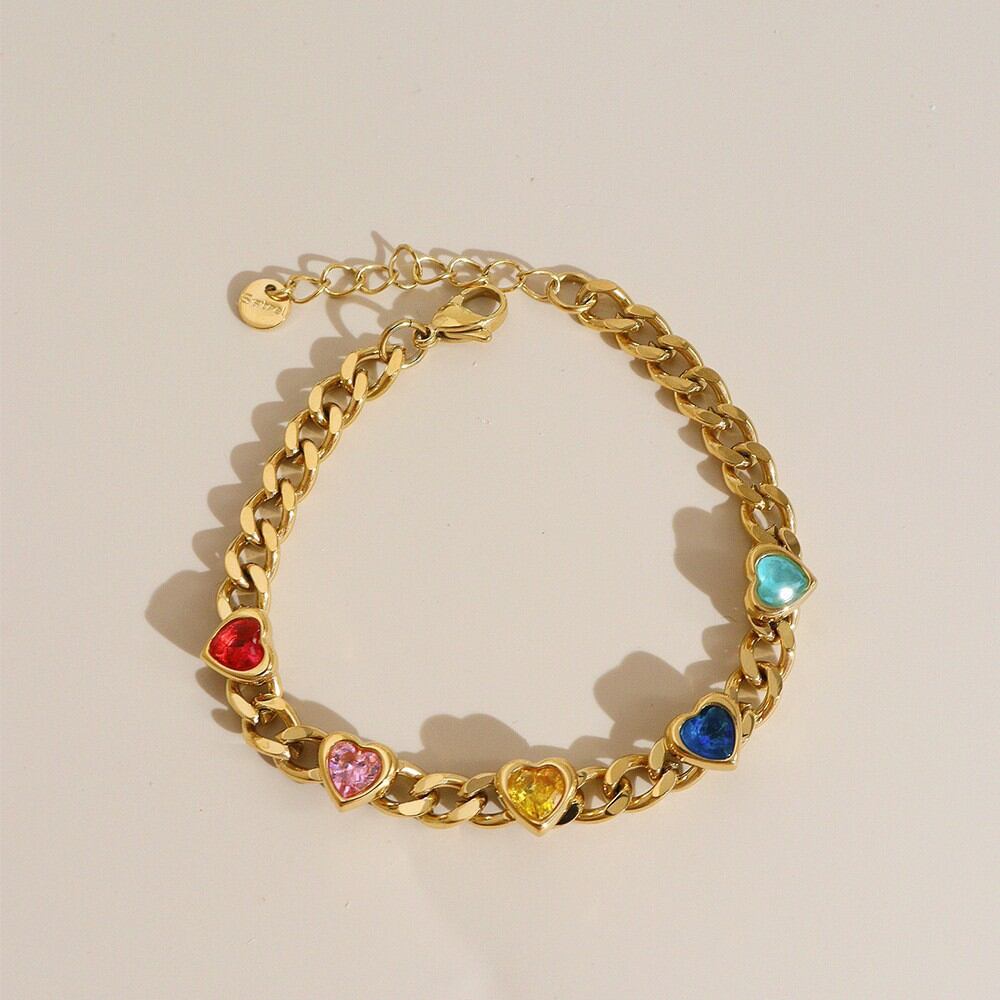 Simple Heart Stainless Steel Waterproof Gold Color  Zircon Women's Chain Bracelets h5 Picture2