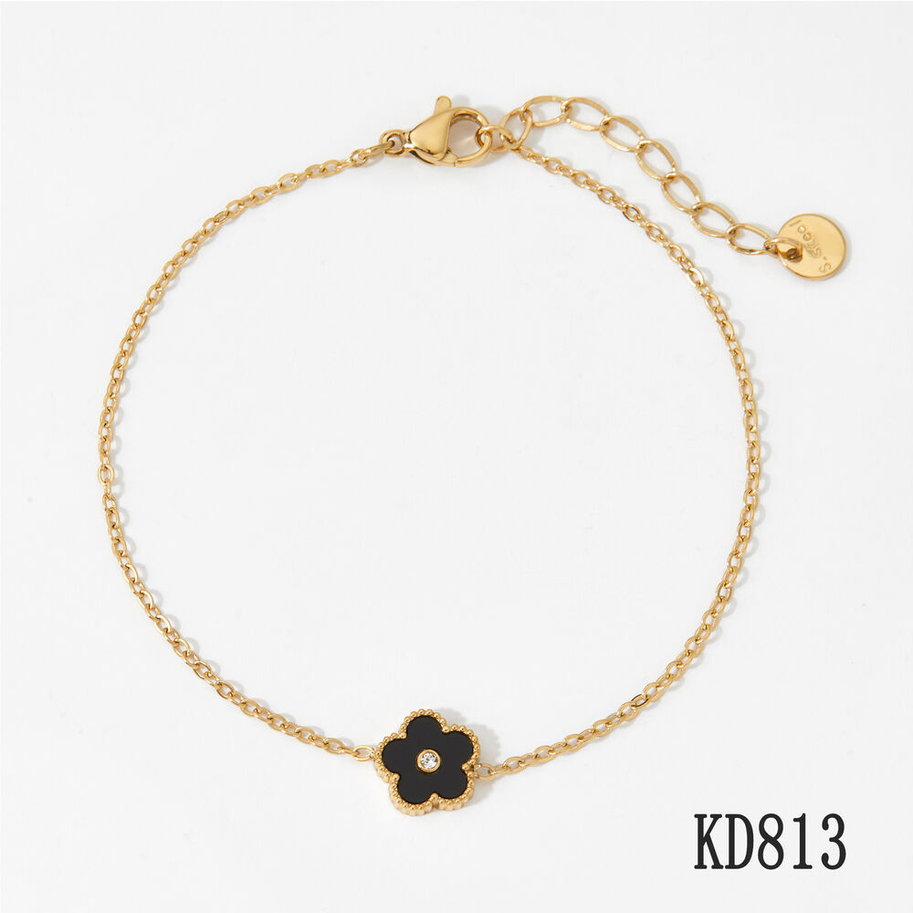 Cute Flower Stainless Steel Waterproof Gold Color Women's Charm Bracelets
