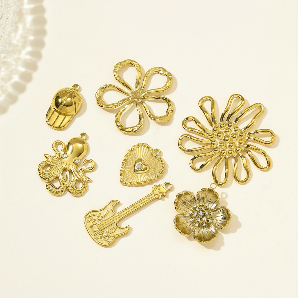 1 Piece Gorgeous Flower Stainless Steel Waterproof Gold Color Women's Pendants h5 Picture3