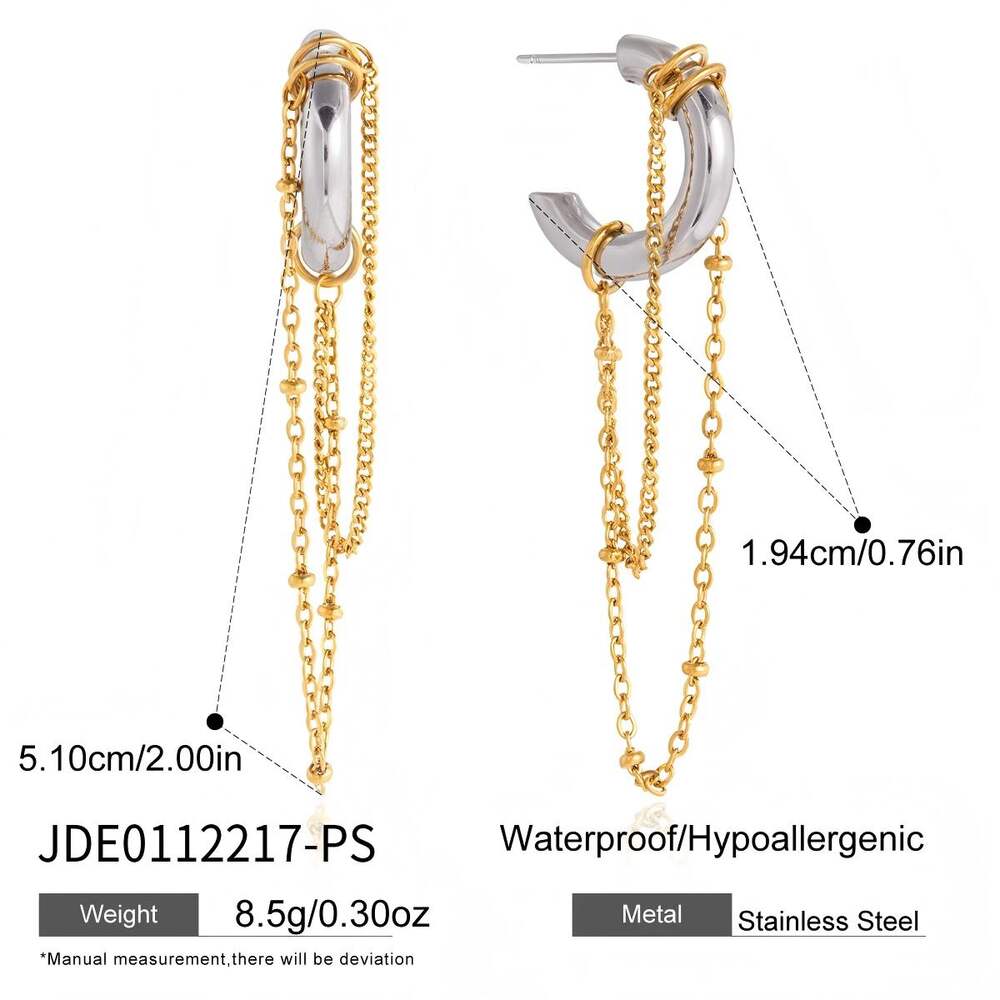Tassel Mixed Gold Color And Silver Colors Stainless Steel Waterproof&Anti-tarnish Women's Dangle Earrings h5Picture2