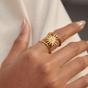 Retro Sun Stainless Steel Gold Color Zircon Waterproof&Anti-tarnish Statement Rings h5 Picture3