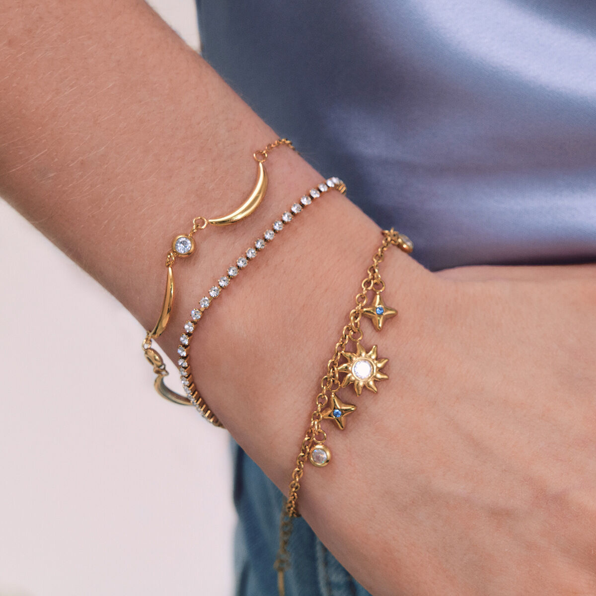 Classic Sun Star Moon Stainless Steel Gold Color Waterproof&Anti-tarnish Women's Charm Bracelets Picture5