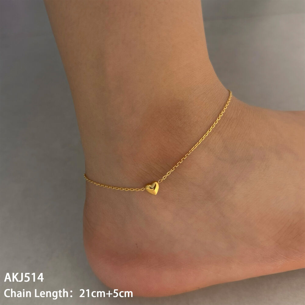 Lightweight Heart Stainless Steel Waterproof Gold Color Anklets
