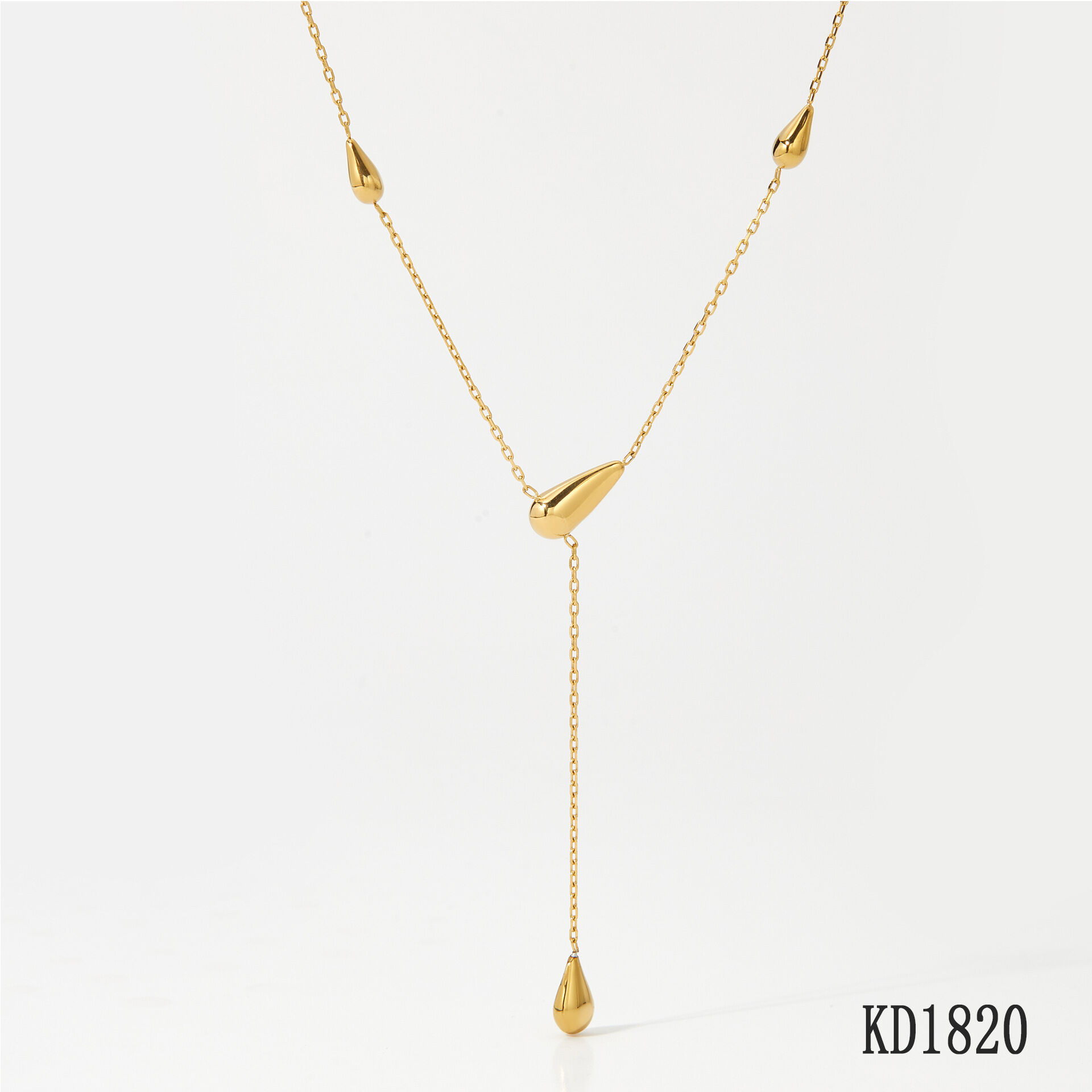 Simple Droplet Lines Stainless Steel Waterproof Gold Color Women's Pendant Necklaces h5 Picture2