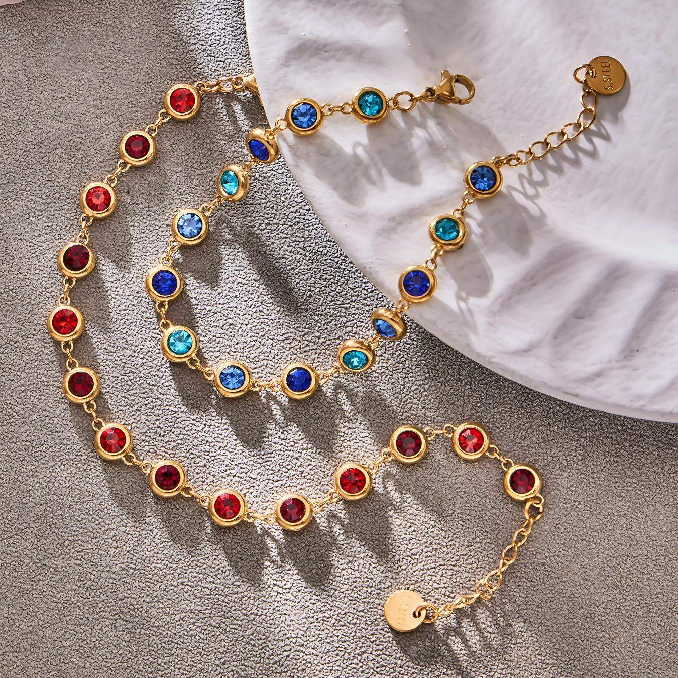 Bracelets à maillons pour femmes, luxueux, colorés, en acier inoxydable doré, imperméables et anti-ternissement.