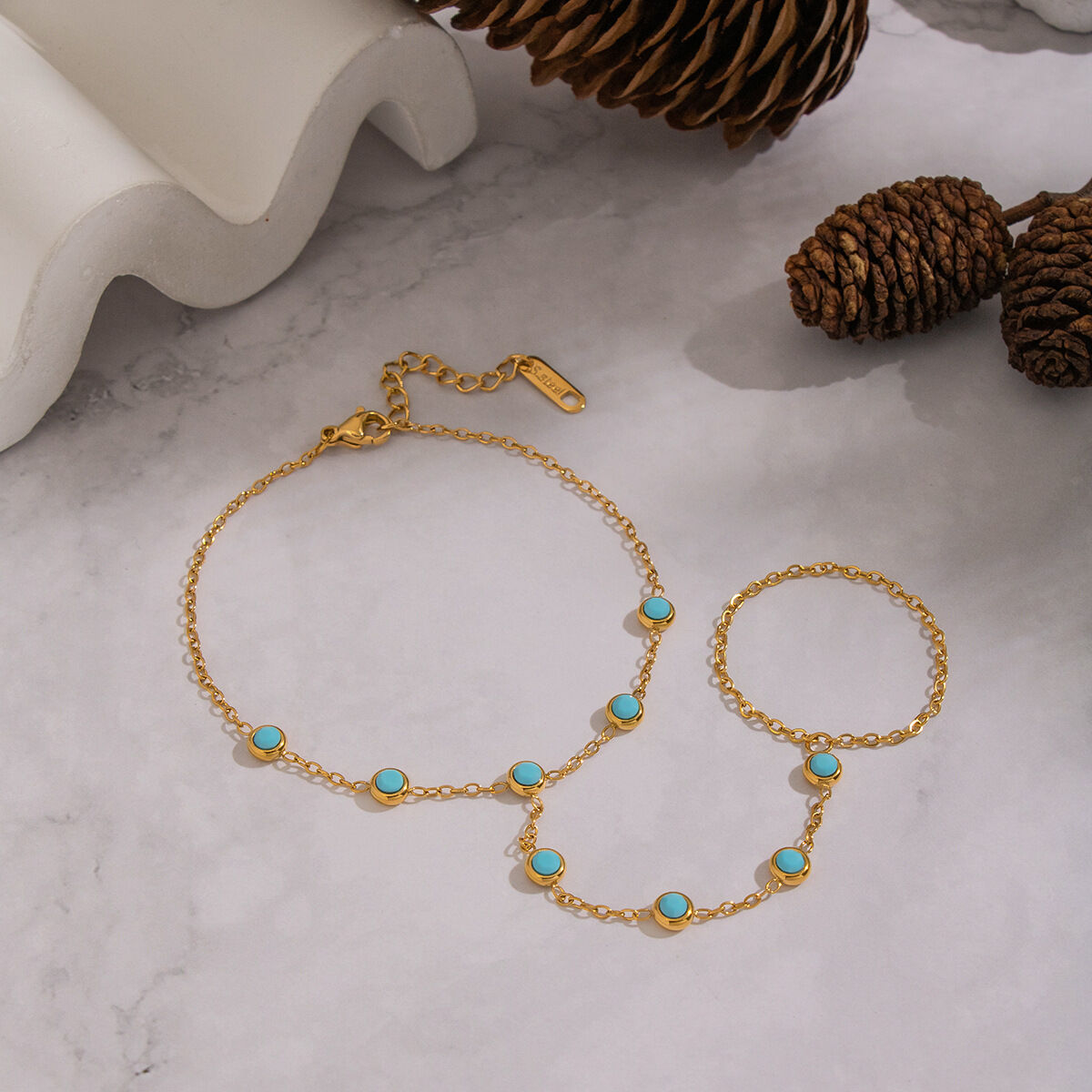 Elegant Chain Stainless Steel Waterproof Gold Color Natural stone Women's Hand Chain