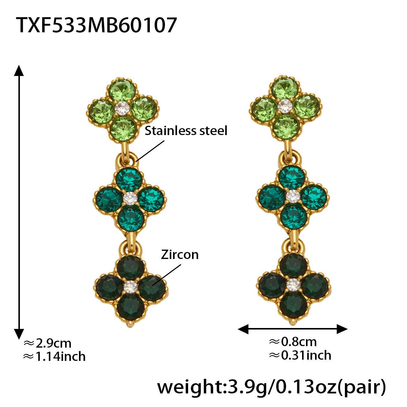 TXF533 - Green Zircon Earrings Picture12