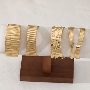 Retro Stripe Thread Stainless Steel Waterproof Gold Color Women's Cuff Bracelets h5 Picture2