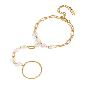Elegant Chain Stainless Steel Waterproof Gold Color Pearl Women's Hand Chain h5 Picture5