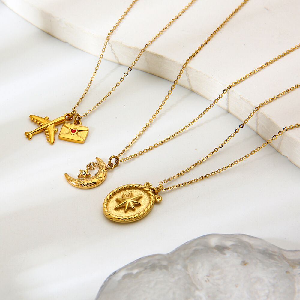 Daily Heart Star Moon Envelope Stainless Steel Waterproof Gold Color Zircon Women's Pendant Necklaces h5Picture2