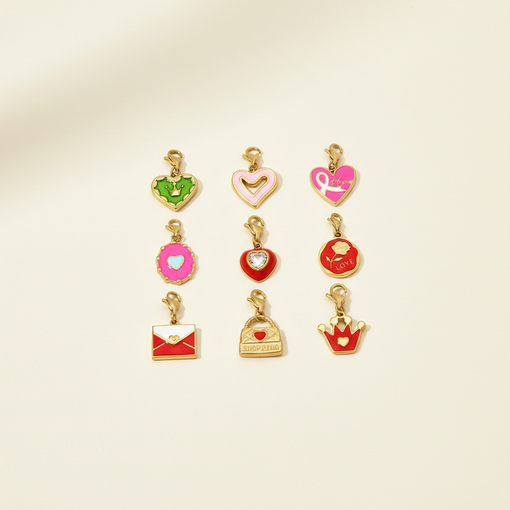 Romantic DIY Heart Crown Titanium Steel Lobster Clip Gold Color Women's Pendants 2
