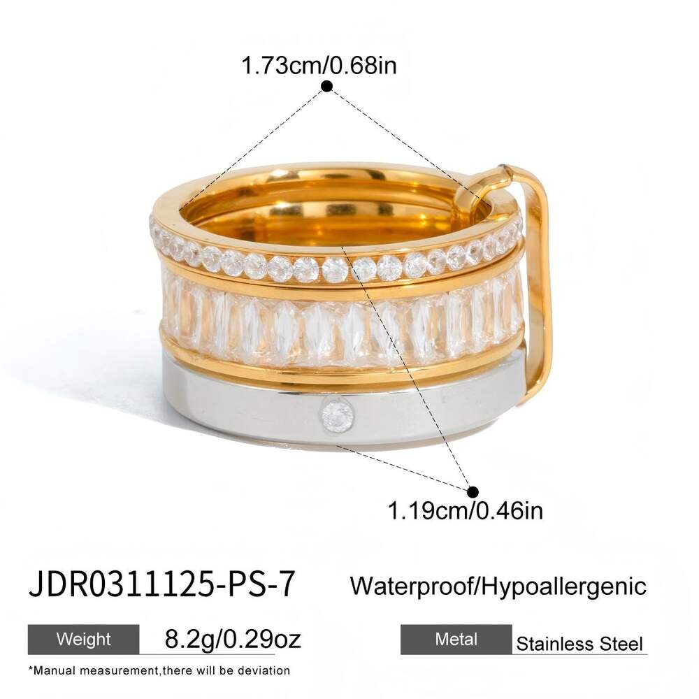 Modern Mixed Gold Color And Silver Colors Stainless Steel Waterproof&Anti-tarnish Zircon Statement Rings h5Picture2