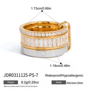 Modern Mixed Gold Color And Silver Colors Stainless Steel Waterproof&Anti-tarnish Zircon Statement Rings h5 Picture2