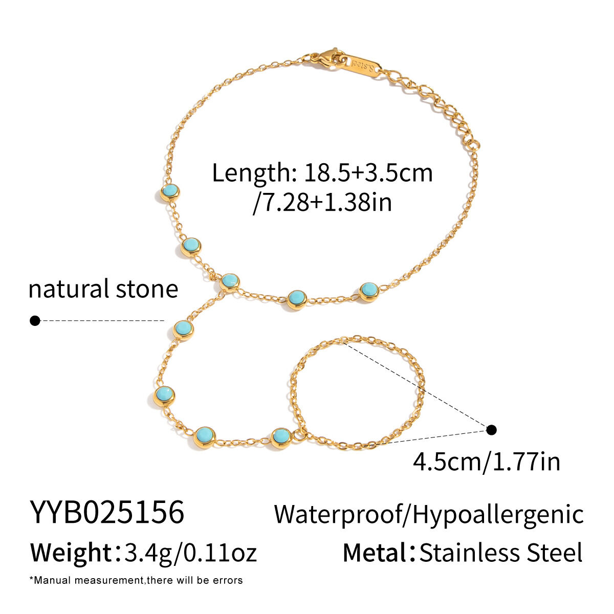 Elegant Chain Stainless Steel Waterproof Gold Color Natural stone Women's Hand Chain h5 
