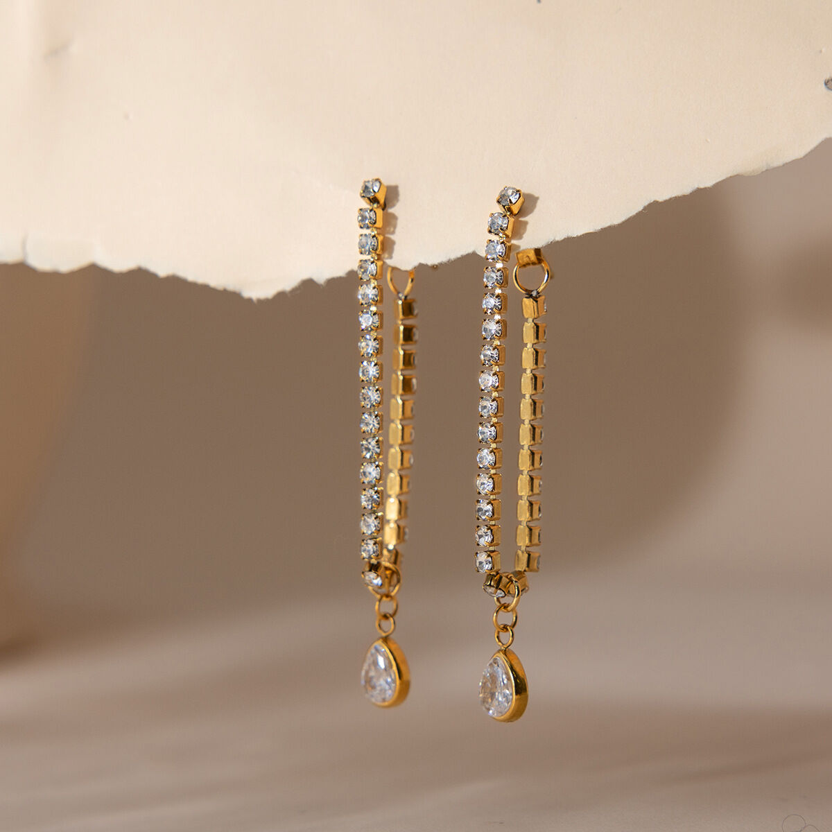 Delicate Droplet Stainless Steel Gold Color Zircon Waterproof&Anti-tarnish Women's Party Earrings